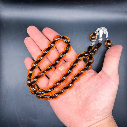 Orange Faturan Misbaha with Black Thread
