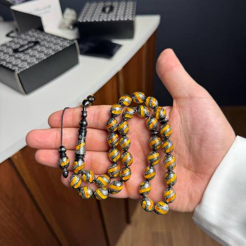 Black Kuka Misbaha with Silver & Yellow Accents