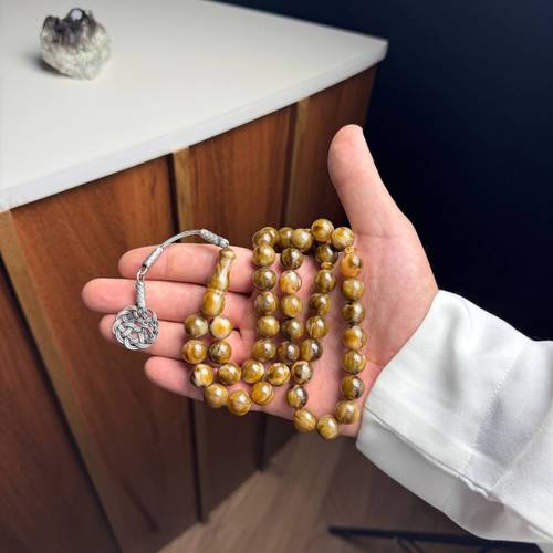 سبحة فاتوران بطربزونة فضة عيار 999 البني 45 خرزه- 9