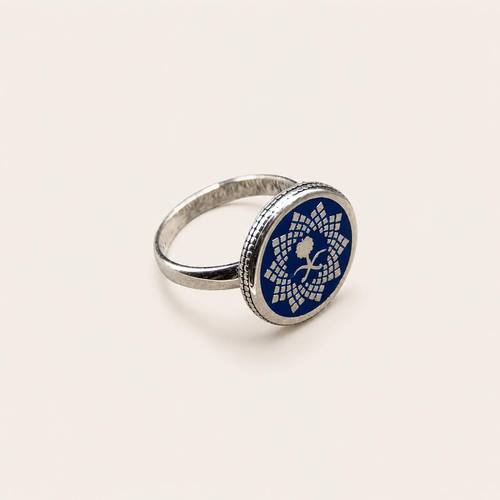 Royal Saudi Ring in 925 Sterling Silver with Blue Stone and Kingdom Emblem