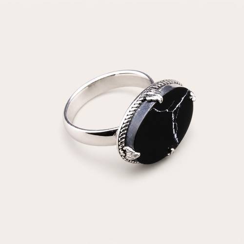 Royal Crown Silver Ring – Marbled Black – 925 Sterling