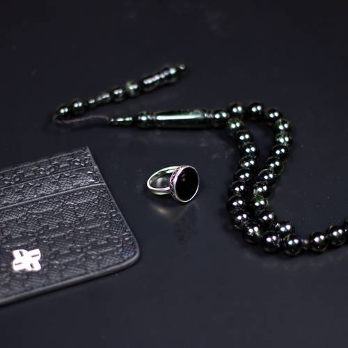 Al-Farid Royal Set – Ring & Misbah from 925 Sterling Silver with Black Agate
