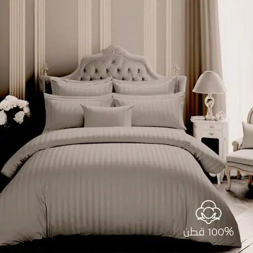 مفرش فندقي فاخر قطن 100% - نفر ونص - 5 قطع - رمادي غامق
