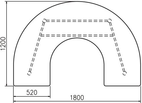 طاولة علي شكل حذوة حصان مقاس : W 1800 x D 1200 mm.
