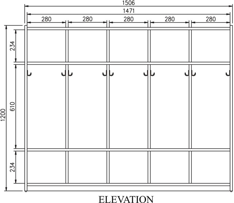 دولاب الملبس مع وحدات تخزين مقاس:
 W 1500 x D 360 x H 1200 mm.
