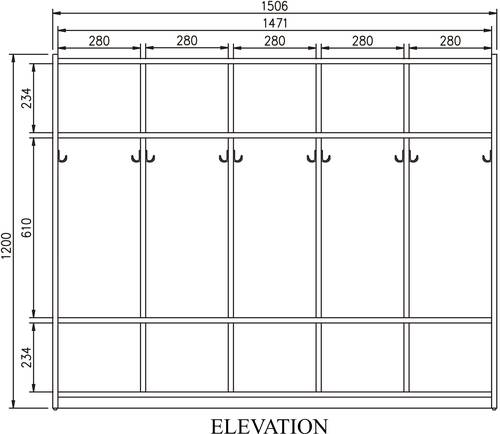 دولاب الملبس مع وحدات تخزين مقاس:
 W 1500 x D 360 x H 1200 mm.