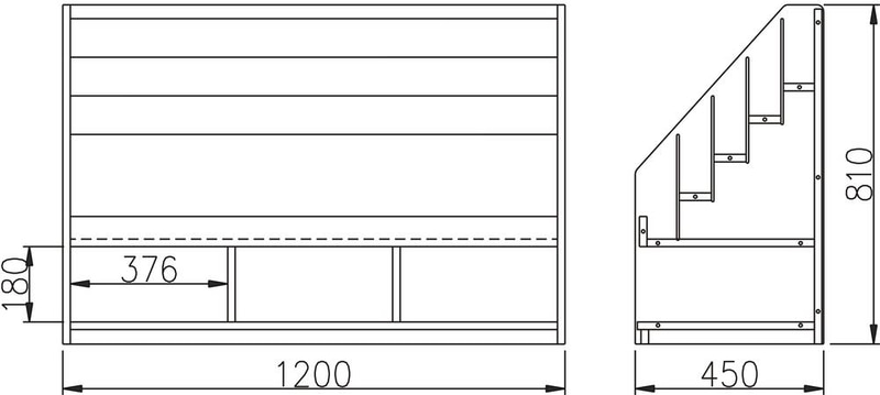 رف ركن مكتبة مقاس: W 1200 x D 450 x H 810 mm.