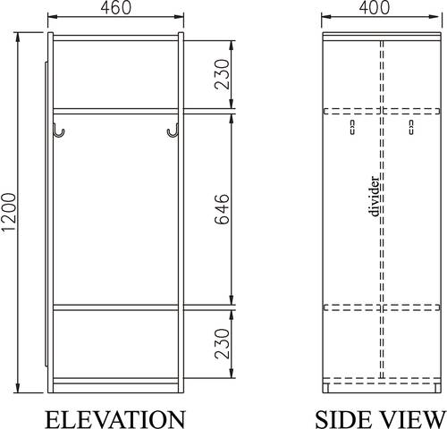 دولاب الملبس مزدوج مقاس : W 400 x D 460 x H 1200 mm.