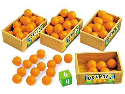 FUN TO COUNT! Count to 20 Game - 80 oranges, 4 crates & a die.