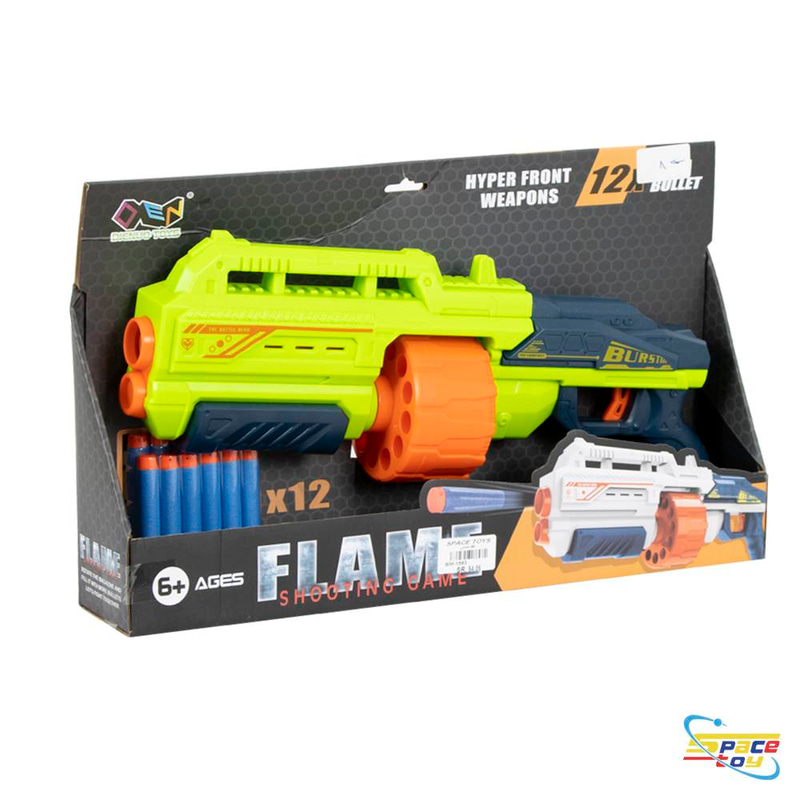 مسدس قاذف اللهب التفاعلي مع مخزن دوار و12 طلقة إسفنجية (FLAME Shooting Game) 🔫🔥