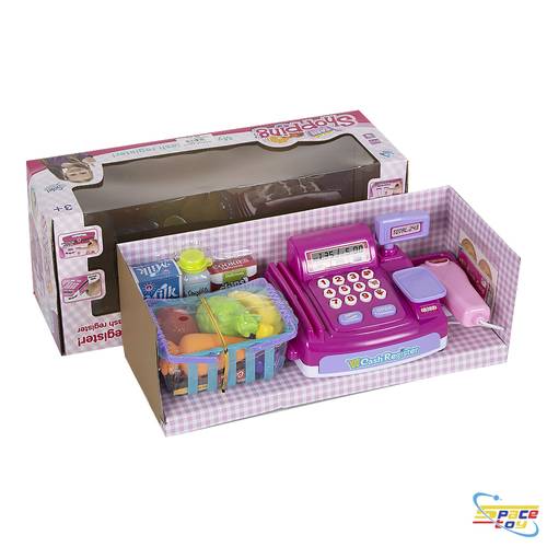 Cashier with scanner and food basket