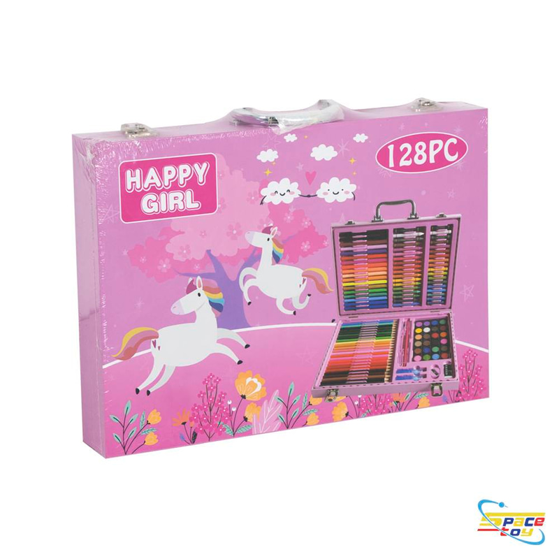 حقيبة التلوين والرسم المتكاملة للأطفال - 128 قطعة (Happy Girl Art Set)