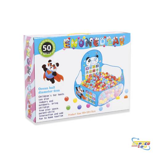 خيمة و محبس كرات الأطفال التفاعلي مع سلة وأشكال تعليمية (Emon Bear Ocean Ball Pit)