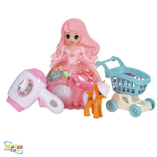Doll with shopping cart and accessories bag