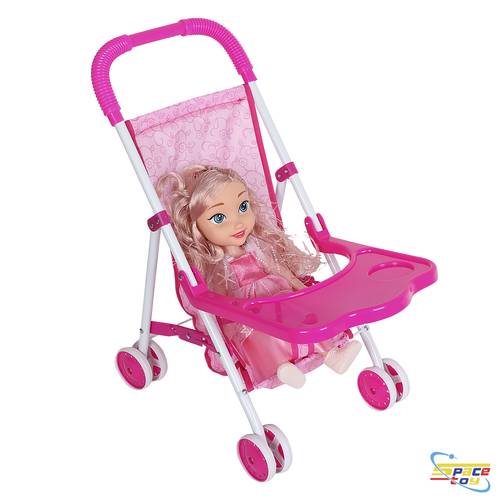 Stylish doll stroller with stuffed baby doll