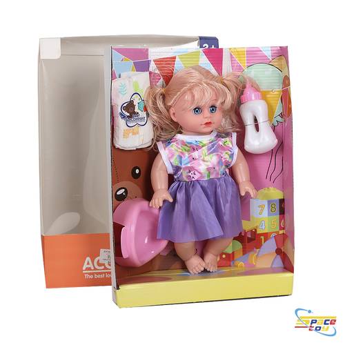 Cute baby doll with colorful dress and accessories