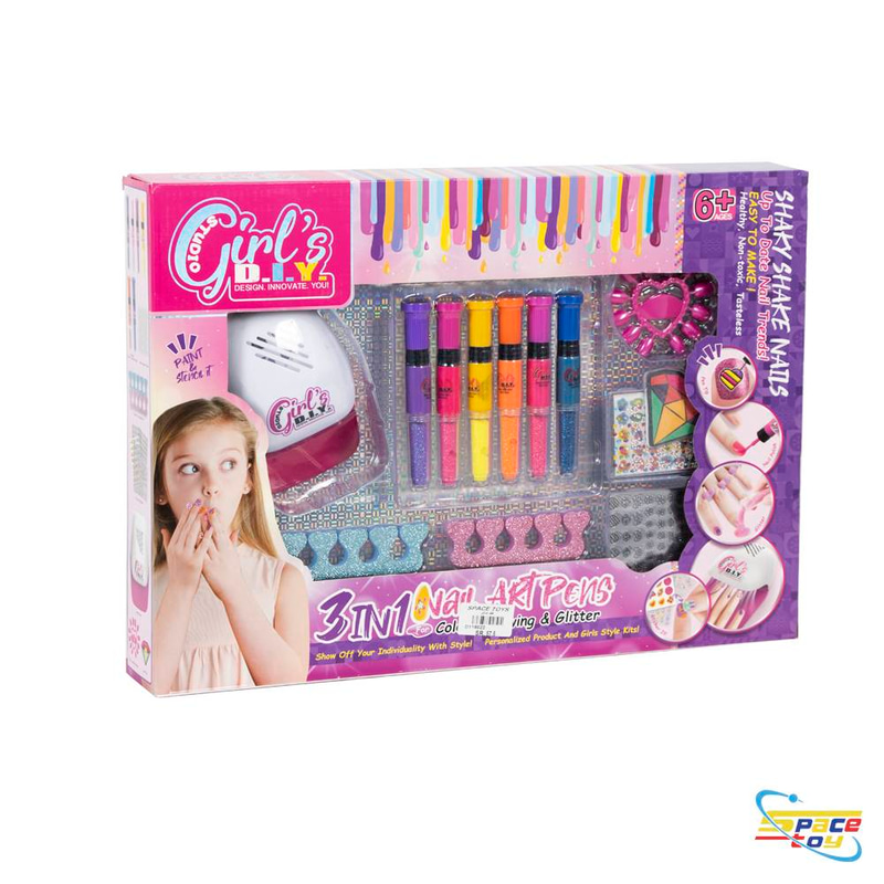 طقم أقلام تزيين الأظافر ثلاثي المفعول للفتيات (Girl's D.I.Y. 3IN1 Nail Art Pens)