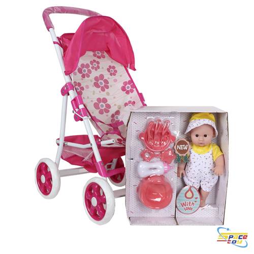 Baby doll with stroller and care accessories