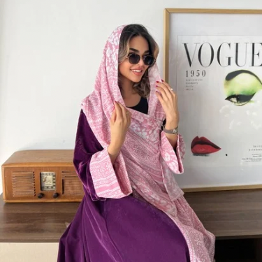 عباية شتوية بنفسجي بأكمام شيفون مشجر  ( عباية ديم بنفسجي )
