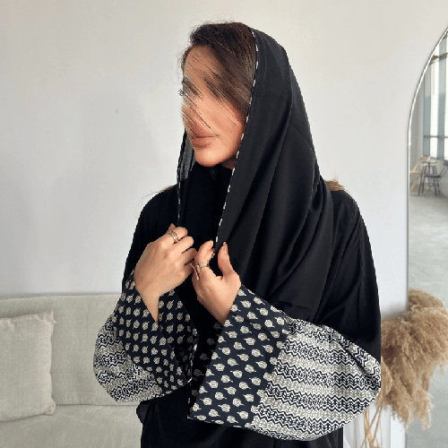 عباية كريب ملكي بأكمام قلاب لنن هندي (عباية ليندا)