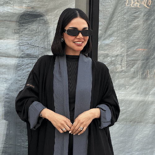 عباية حرير مغسول دبل فيس رمادي وأسود