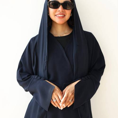عباية كريب سراميك كحلي دبل كلوش 