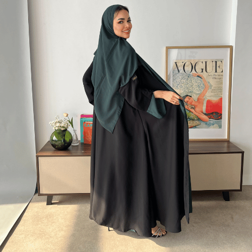 عباية دبل فيس كلوش أخضر وأسود