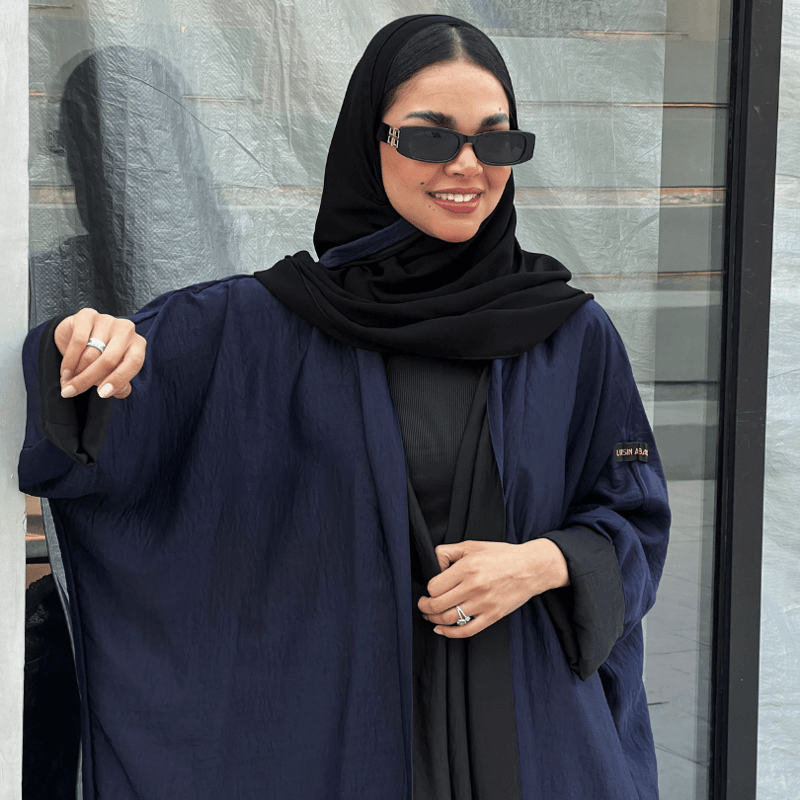 عباية حرير مغسول دبل فيس  كحلي وأسود