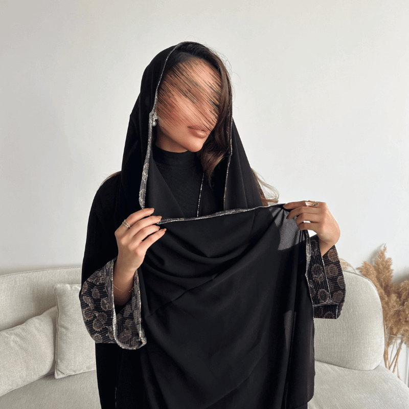 عباية بشت بأكمام لنن هندي مشجر ( عباية حور)