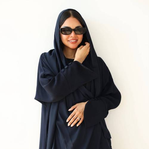 عباية كريب سراميك كحلي دبل كلوش 