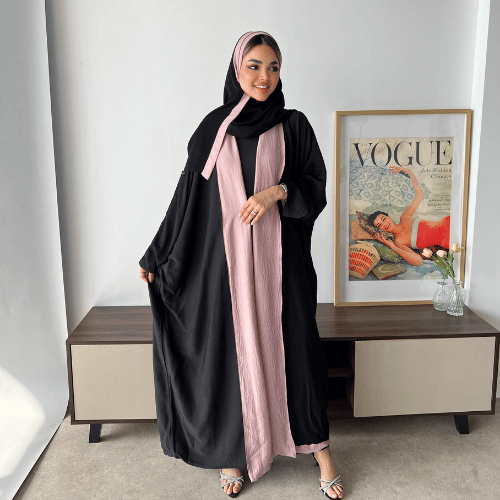 دبل فيس حرير مغسول وردي وأسود