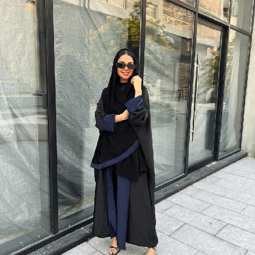 عباية حرير مغسول دبل فيس  كحلي وأسود