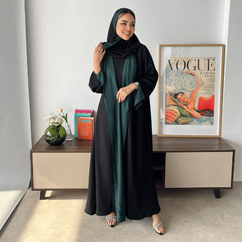 عباية دبل فيس كلوش أخضر وأسود