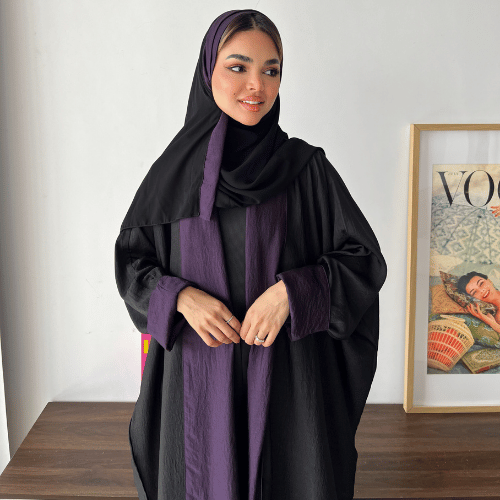 عباية دبل فيس حرير مغسول موف وأسود