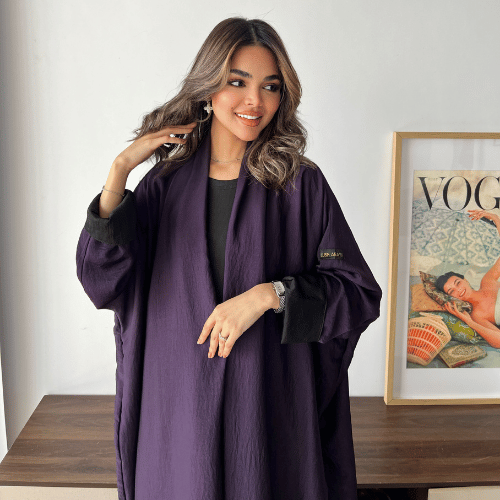 عباية دبل فيس حرير مغسول موف وأسود