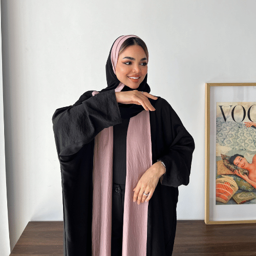 دبل فيس حرير مغسول وردي وأسود