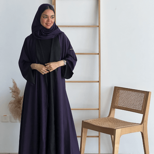  عباية دبل فيس كلوش موف وأسود