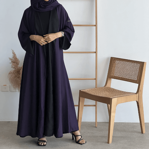  عباية دبل فيس كلوش موف وأسود