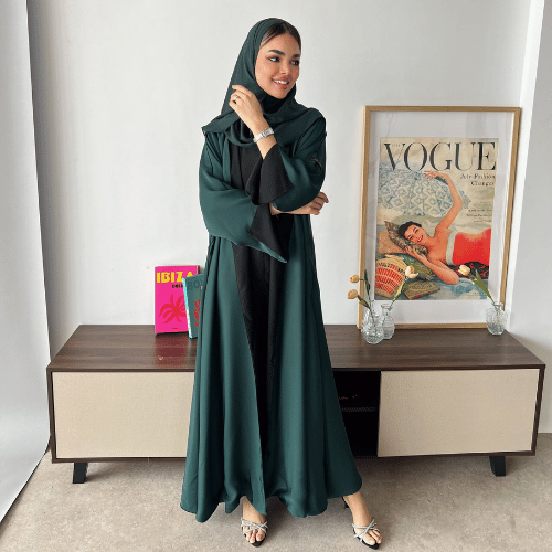 عباية دبل فيس كلوش أخضر وأسود