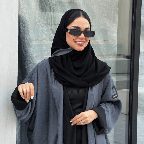 عباية حرير مغسول دبل فيس رمادي وأسود