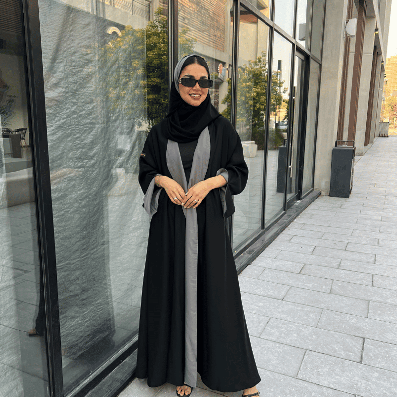 عباية دبل فيس كلوش رمادي وأسود