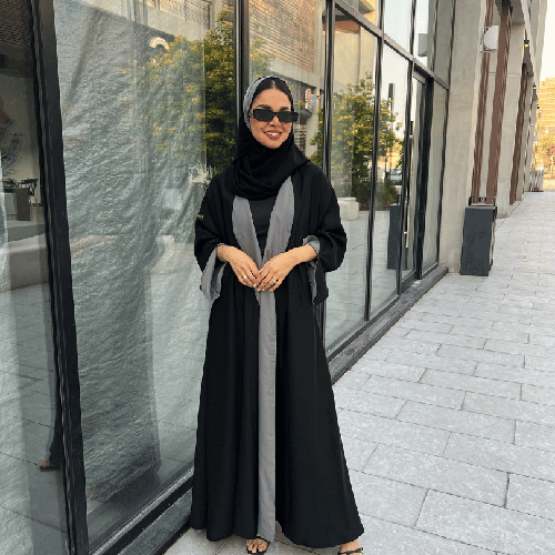 عباية دبل فيس كلوش رمادي وأسود