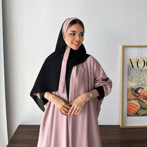 دبل فيس حرير مغسول وردي وأسود