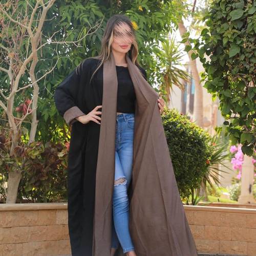 عباية دبل فيس حرير مغسول بني وأسود
