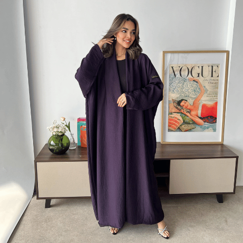 عباية دبل فيس حرير مغسول موف وأسود