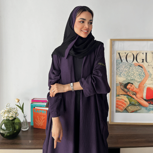 عباية دبل فيس حرير مغسول موف وأسود