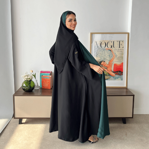 عباية دبل فيس كلوش أخضر وأسود