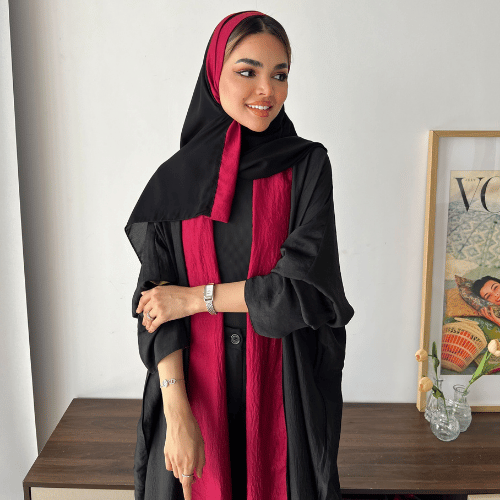 دبل فيس حرير مغسول برغندي وأسود