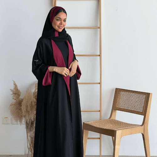 عباية دبل فيس كلوش برغندي وأسود