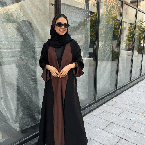 عباية دبل فيس كلوش بني وأسود